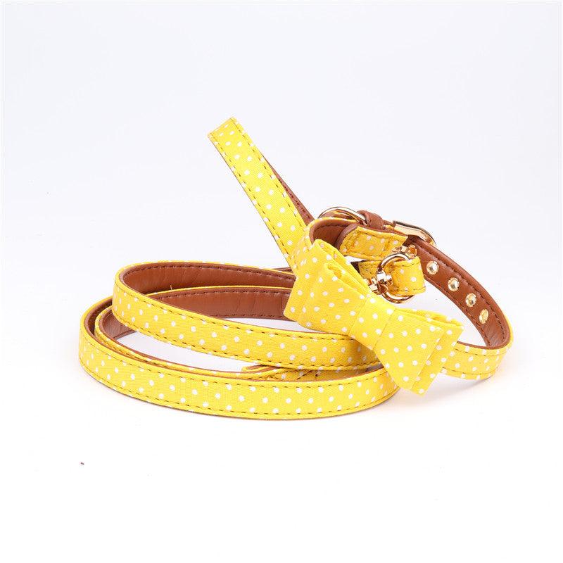 Polka Dot Pet Fashion Set: Triangle Scarf Collar, Bowknot Collar, And Leash