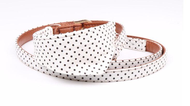 Polka Dot Pet Fashion Set: Triangle Scarf Collar, Bowknot Collar, And Leash