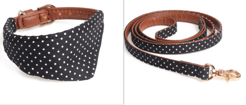 Polka Dot Pet Fashion Set: Triangle Scarf Collar, Bowknot Collar, And Leash