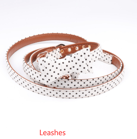 Polka Dot Pet Fashion Set: Triangle Scarf Collar, Bowknot Collar, And Leash