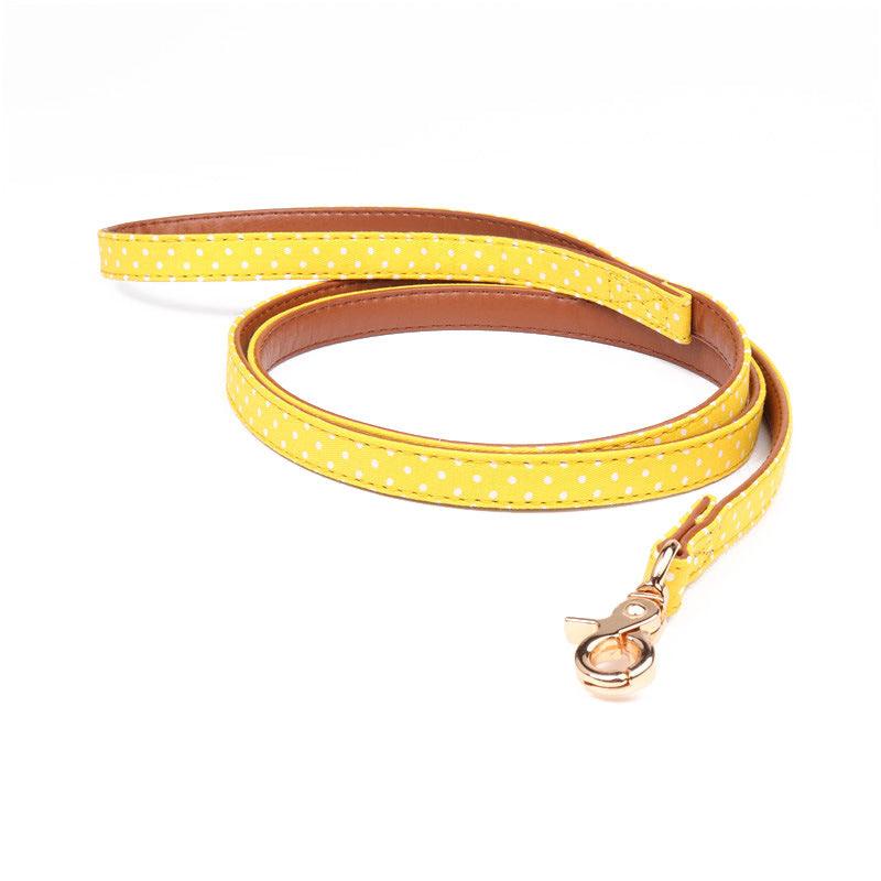 Polka Dot Pet Fashion Set: Triangle Scarf Collar, Bowknot Collar, And Leash