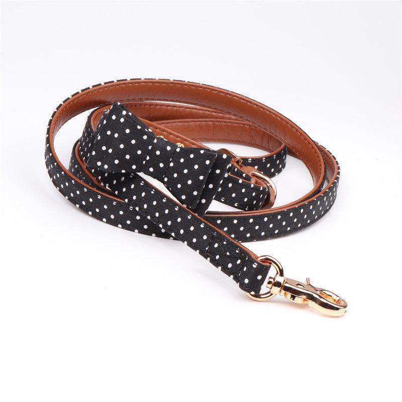 Polka Dot Pet Fashion Set: Triangle Scarf Collar, Bowknot Collar, And Leash