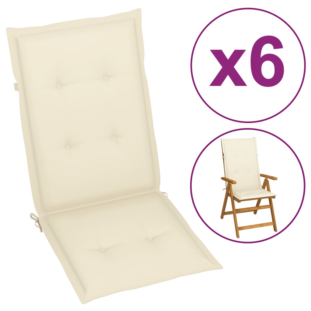 NNEVL Garden Chair Cushions 6 pcs Cream 120x50x3 cm