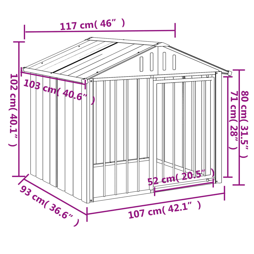 NNEVL Dog House with Roof Black 117x103x102 cm Galvanised Steel