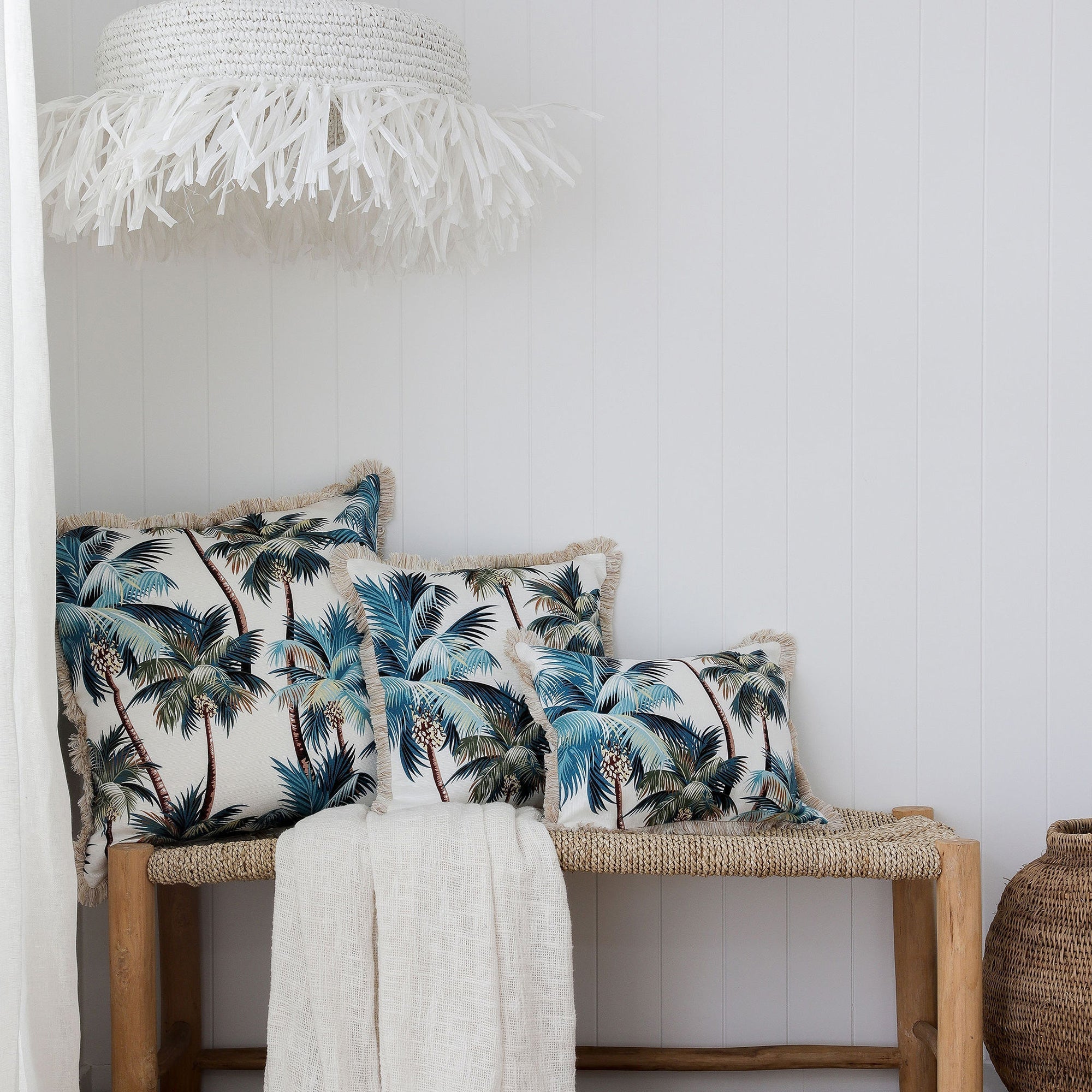 NNEDSZ Cushion Cover-Coastal Fringe Natural-Palm Trees White-60cm x 60cm