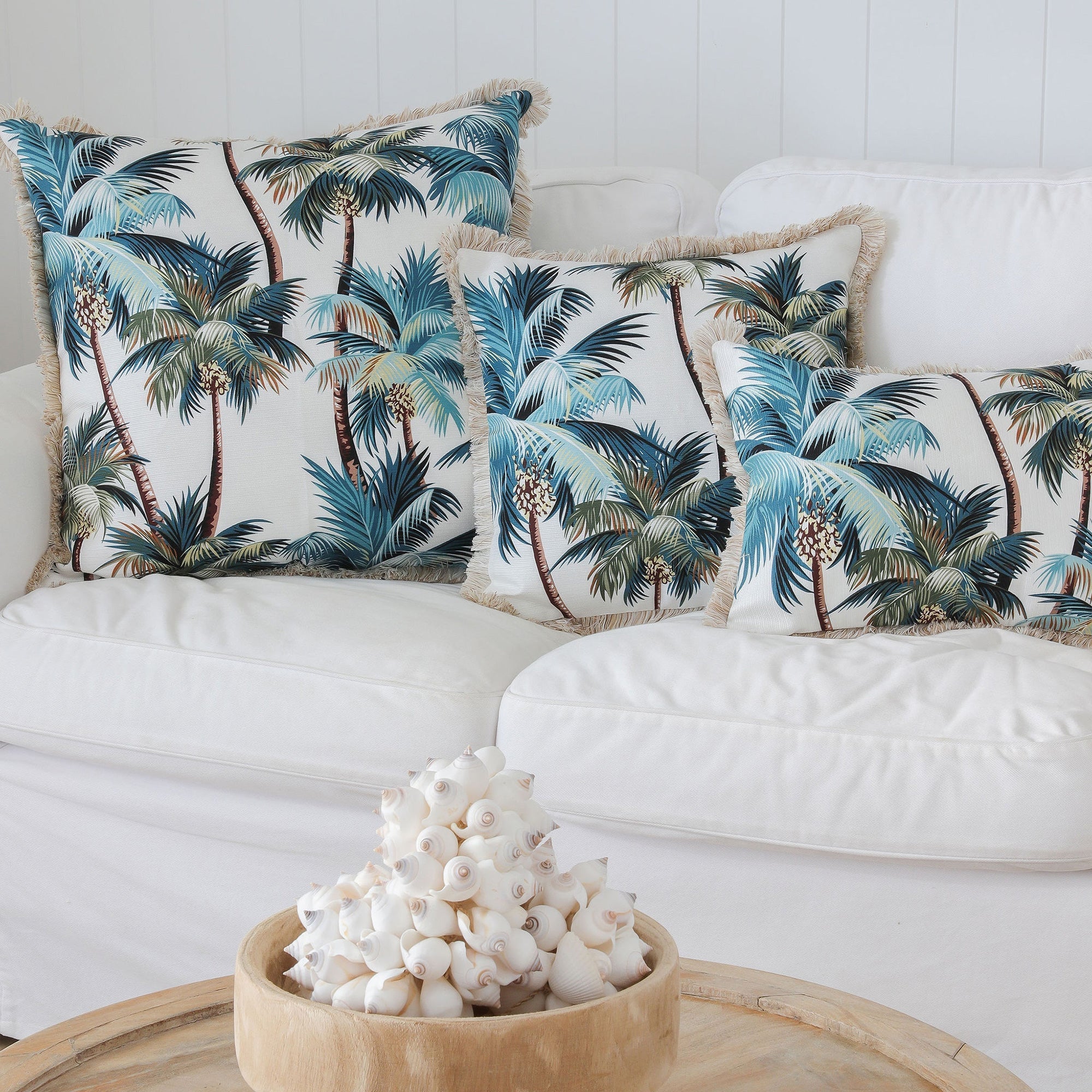 NNEDSZ Cushion Cover-Coastal Fringe Natural-Palm Trees White-60cm x 60cm