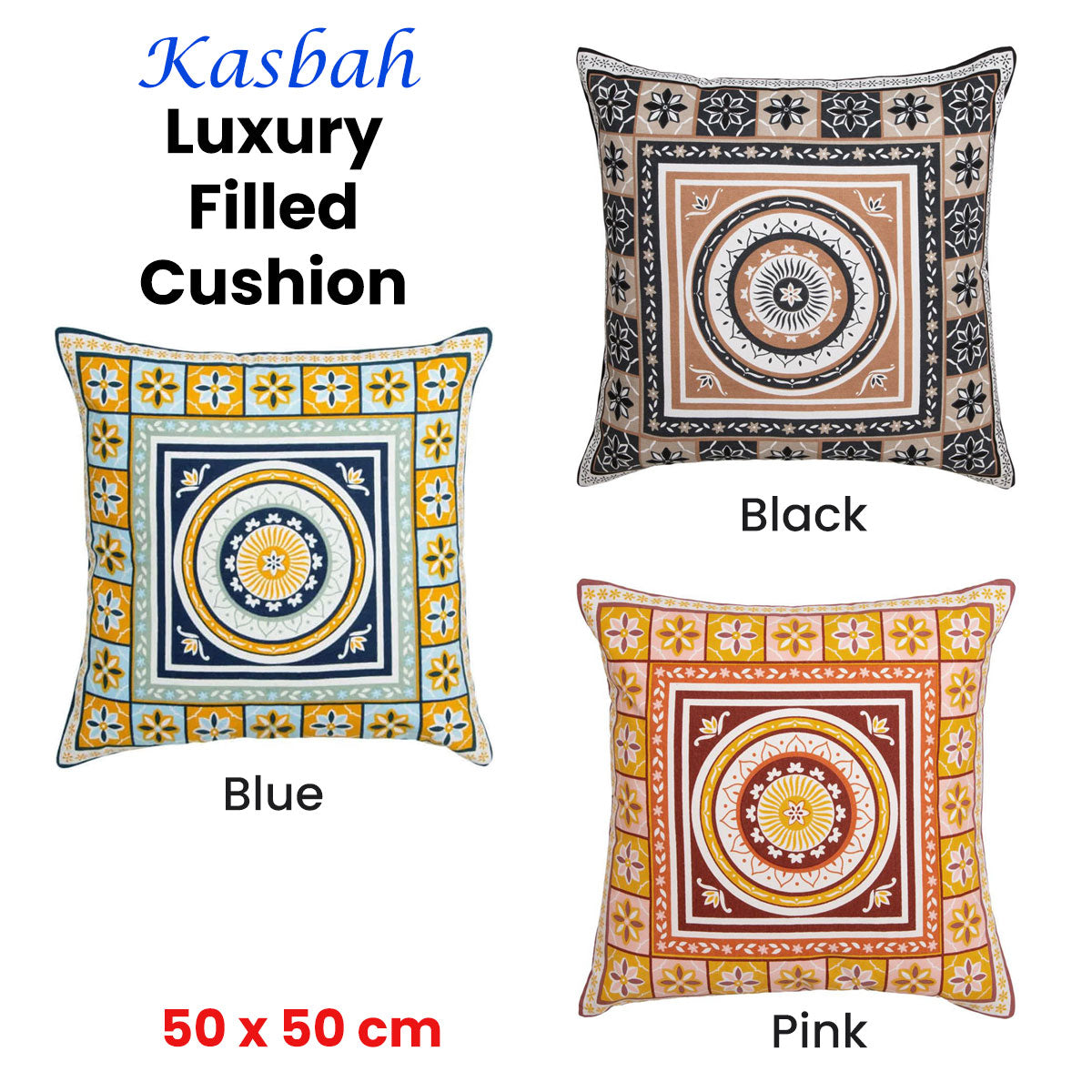 NNEDSZ J Elliot Home Kasbah Luxury Filled Cushion 50 x 50cm Blue