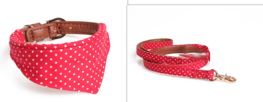 Polka Dot Pet Fashion Set: Triangle Scarf Collar, Bowknot Collar, And Leash