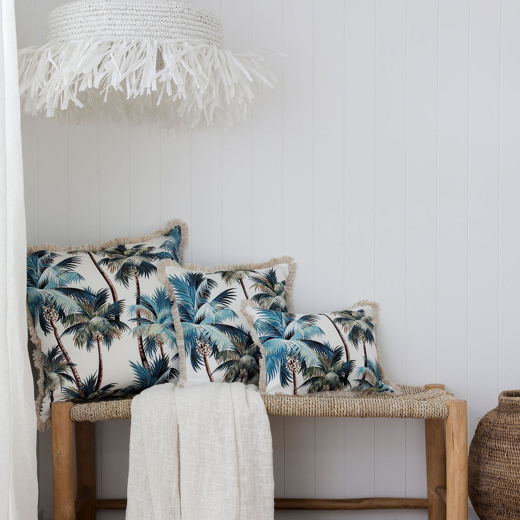 NNEDSZ Cushion Cover-Coastal Fringe Natural-Palm Trees White-60cm x 60cm