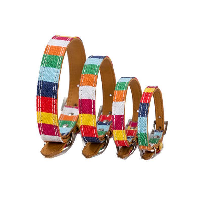 Colorful Rainbow Pu Leather Pet Dog Collar - Designer Collar For Big And Small Dogs