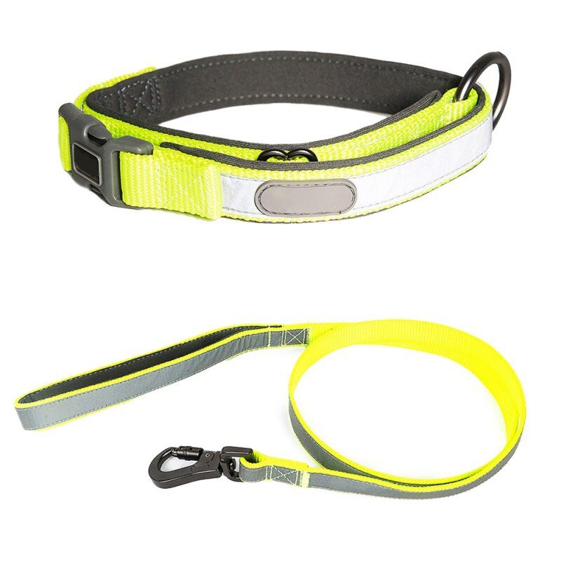 Dog Collars and leash Set Reflective Pet Dog Tag Collar Leash Lead For Small Medium Large Dogs Pitbull Bulldog Pugs