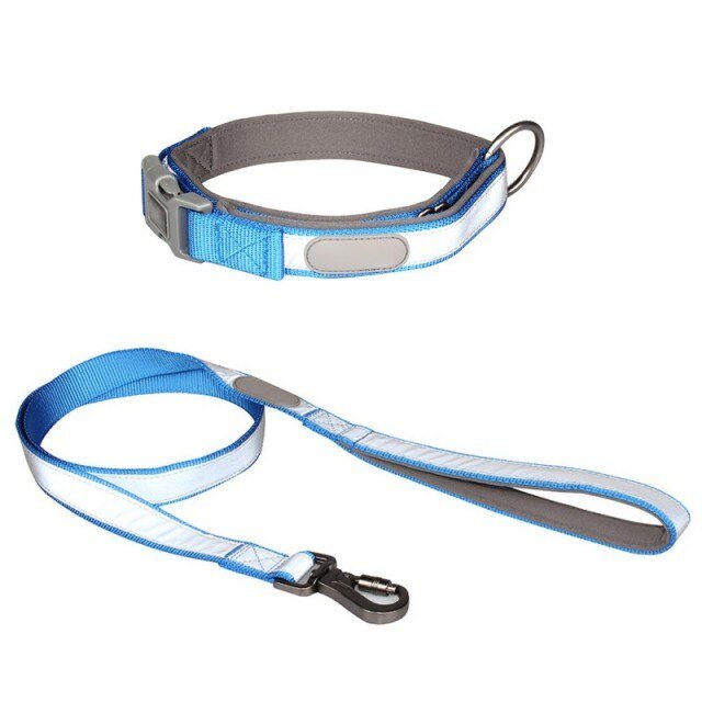 Dog Collars and leash Set Reflective Pet Dog Tag Collar Leash Lead For Small Medium Large Dogs Pitbull Bulldog Pugs